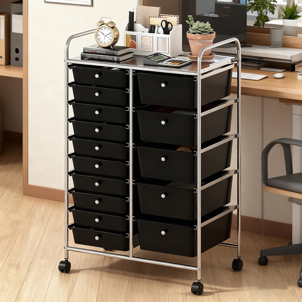 Rolling Storage Cart 15-Drawer Trolley With Chrome Plated Metal Frame_voghion.com